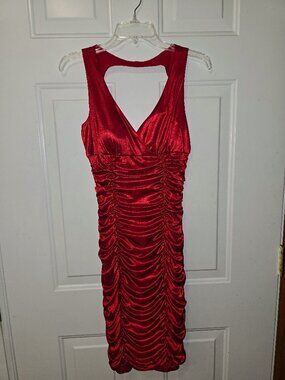 Jane U.S.A. Red Satin Ruched Bodycon Dress, Women's Medium (Small)